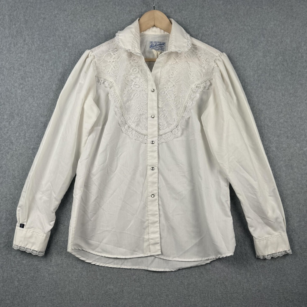 Women's White Lace Yoke Button-Down Shirt